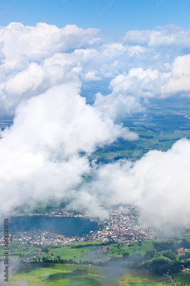 Swiss landscape through clouds