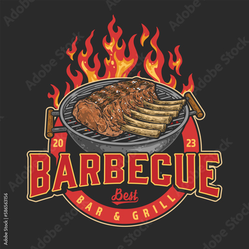 BBQ meat vintage colorful logotype