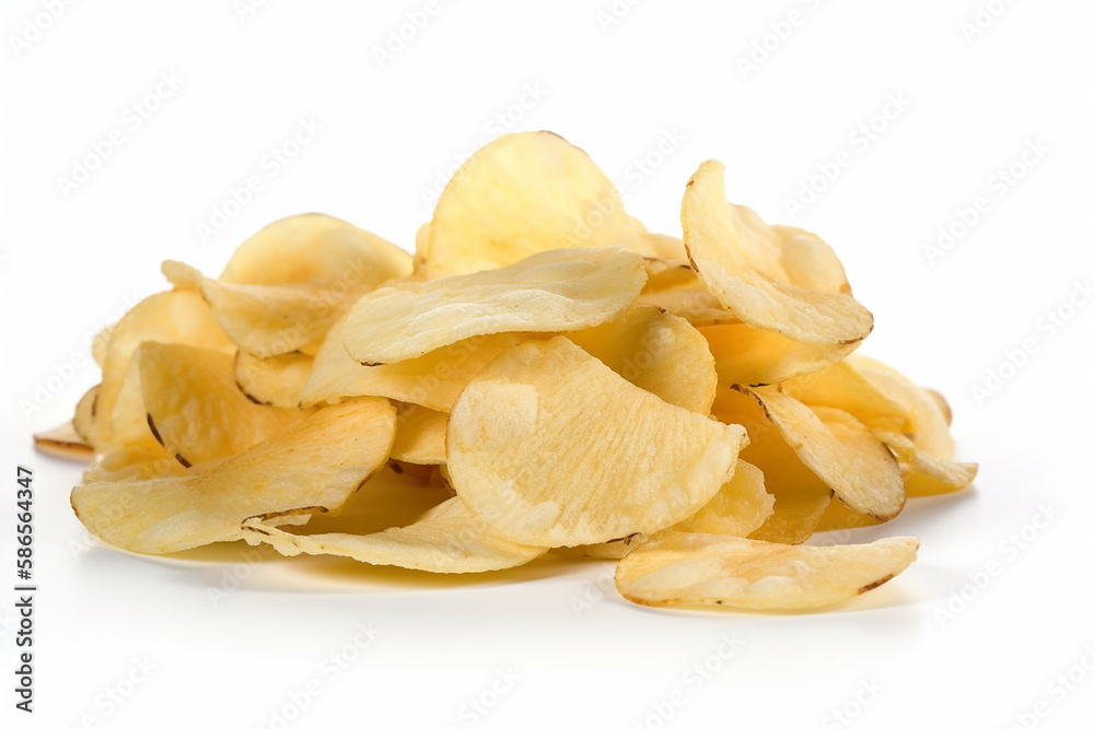 Potato chips isolated on white background. Generative Ai Potato chips isolated on white background. Generative Ai