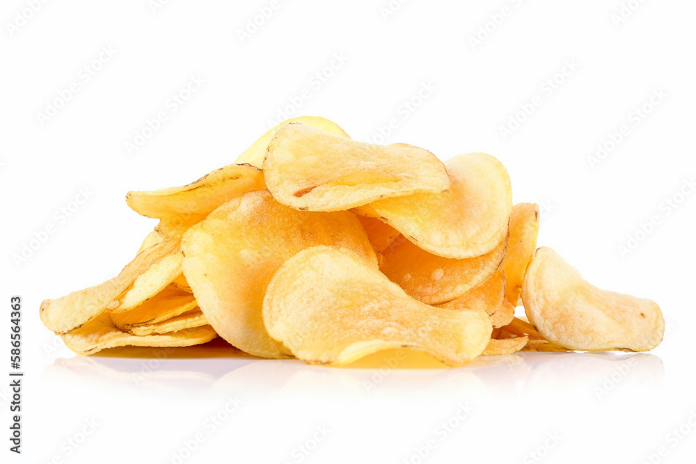 Potato chips isolated on white background. Generative Ai Potato chips isolated on white background. Generative Ai