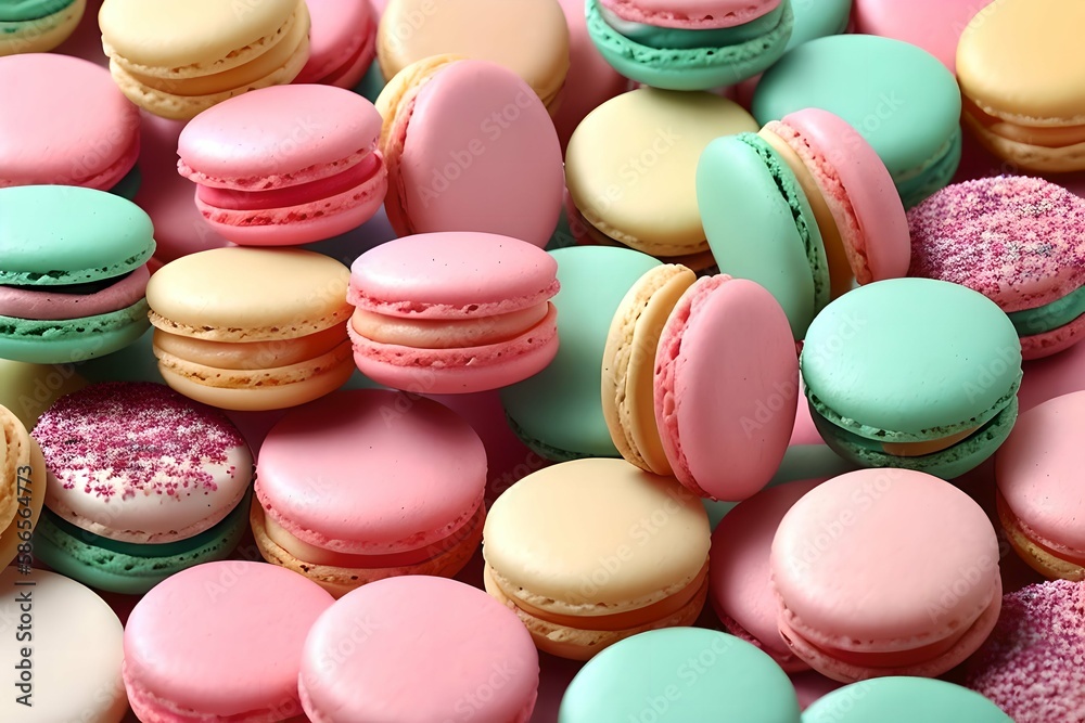 Sweet and colourful french macaroons or macaron on white background, Dessert. Generative AI. Sweet and colourful french macaroons or macaron on white background, Dessert. Generative AI.