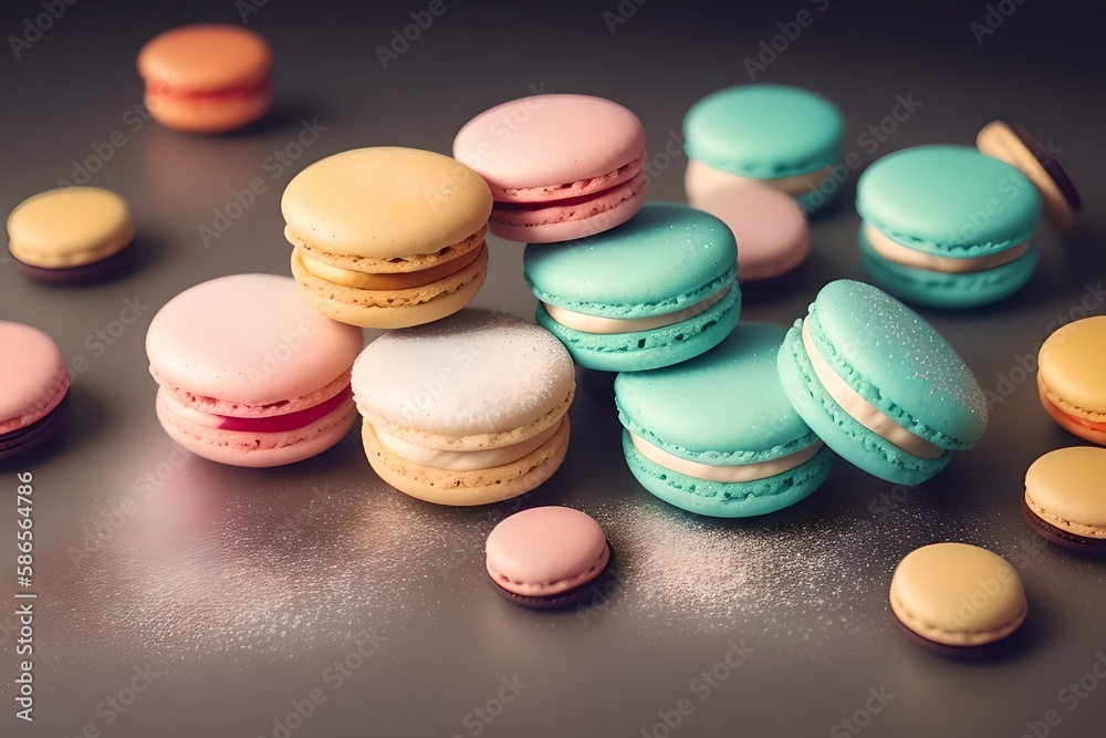 Sweet and colourful french macaroons or macaron on white background, Dessert. Generative AI. Sweet and colourful french macaroons or macaron on white background, Dessert. Generative AI.