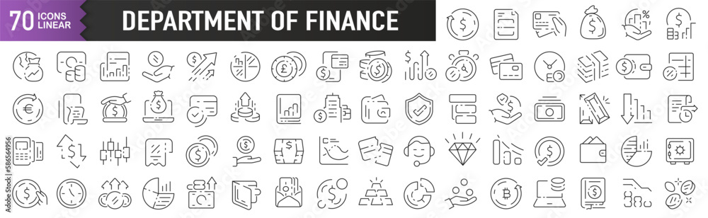Department of Finance black linear icons. Collection of 70 icons in black. Big set of linear icons Department of Finance black linear icons. Collection of 70 icons in black. Big set of linear icons