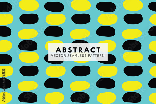 Black and yellow oblong organic abstract shapes on a blue background seamless repeating pattern