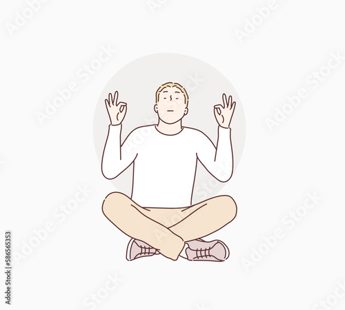 Men meditation to keep the soul calm. Hand drawn style vector design illustrations.