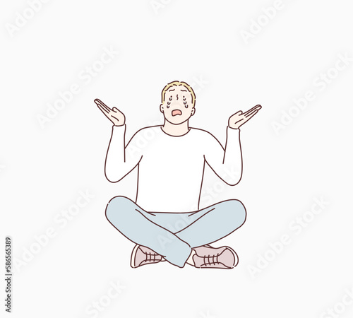 A man crying sad. Hand drawn style vector design illustrations.