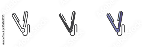 Hair straightener different style icon set