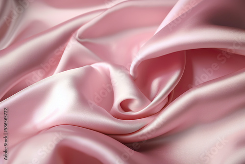 Luxury Silk Fabric Wallpaper with Wrinkles and Folds. Pastel Pink, Wavy Material Background. Generative AI.