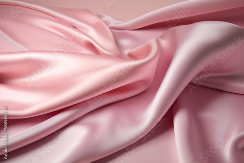 Luxury Silk Fabric Wallpaper with Wrinkles and Folds. Pastel Pink, Wavy Material Background. Generative AI.