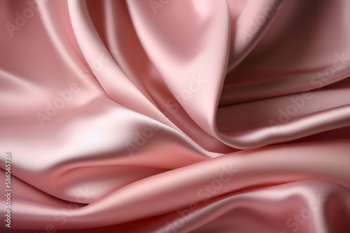 Luxury Silk Fabric Wallpaper with Wrinkles and Folds. Pastel Pink, Wavy Material Background. Generative AI.