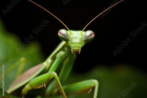 Macro shot of a Praying Mantis. generative AI.