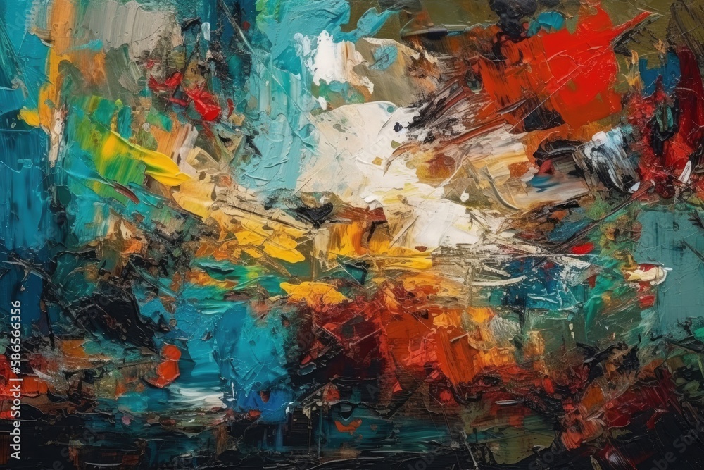 an abstract painting with vibrant colors on canvas. Generative AI