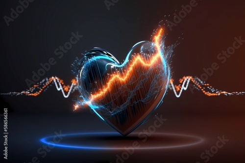 Heartbeat or Heart pulse visualization. 3D healthcare medical background. Cardiogram myocarditis analysis. Generative AI