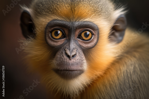 a clear and detailed close-up of the eyes of an African green monkey, capturing their intense gaze and unique features. Generated AI. photo