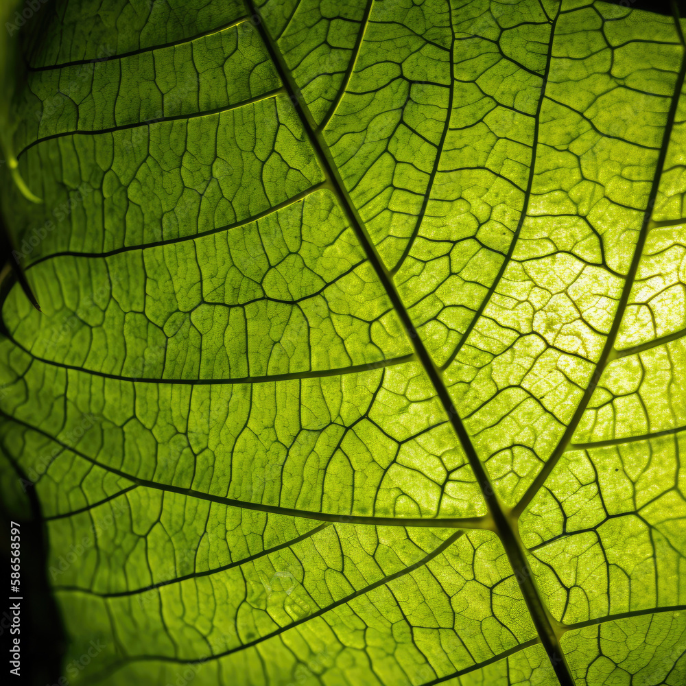Obraz premium Vibrant, fresh green leaves texture. Macro close up. Gen AI