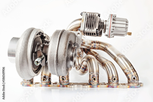 Turbocharger, Exhaust Manifold and Waste gate on white background 