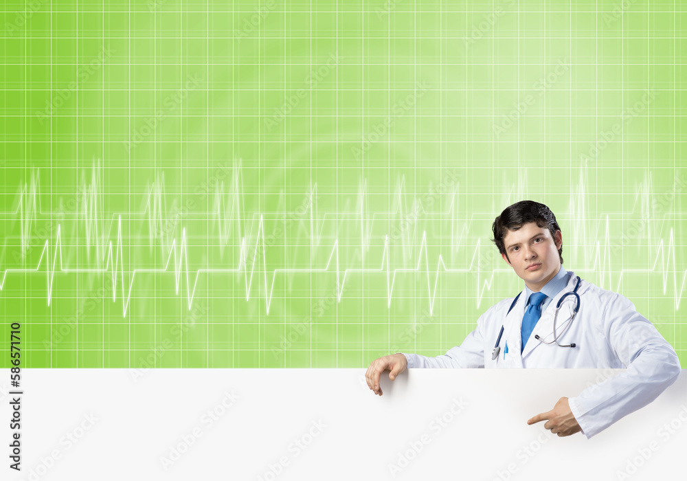 Doctor with banner Doctor with banner