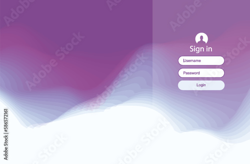 Login user interface. Realistic landscape with waves. Water surface. Mountains. Modern screen design for mobile app and web design. Website element. 3D vector illustration.