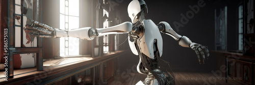 Cute artificial intelligence robot, Android, running. Generative AI.