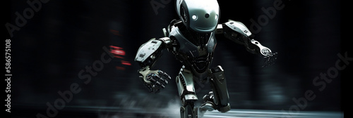 Cute artificial intelligence robot, Android, running. Generative AI.