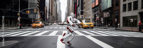 Robot Android running. Generative AI.