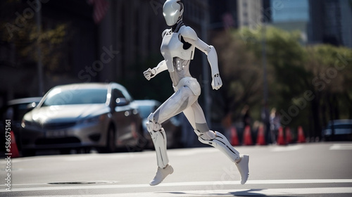 Robot Android running . Generative AI.