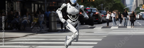 Robot running on the way. Generative AI.