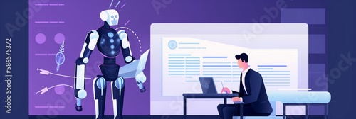 Cute artificial intelligence robot, Android, running. Generative AI.