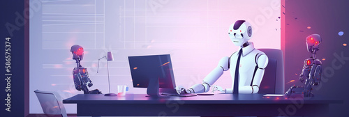 Cute artificial intelligence robot, Android, running. Generative AI.