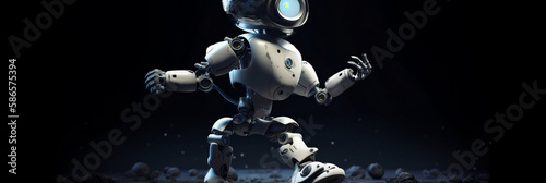 Cute artificial intelligence robot, Android, running. Generative AI.