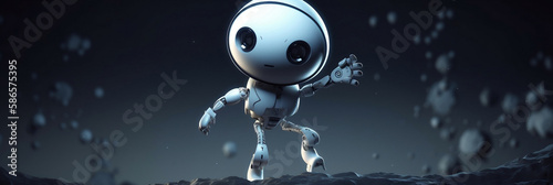 Cute artificial intelligence robot, Android, running. Generative AI.