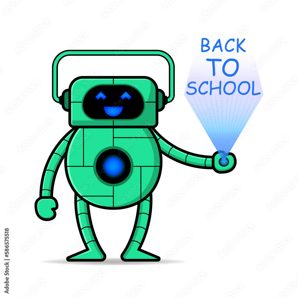 Obraz premium cute robot design takes out hologram for back to school