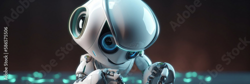 Cute artificial intelligence robot, Android, running. Generative AI.