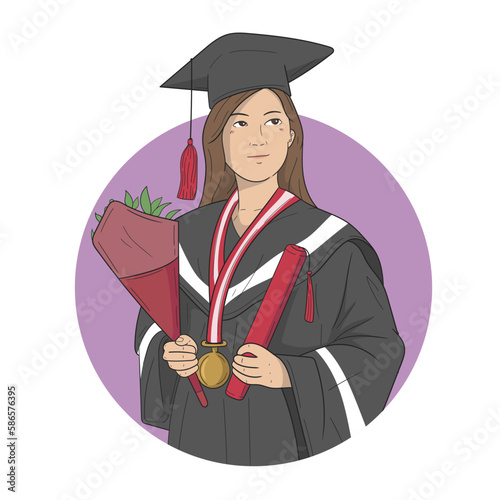graduating student girl vector illustration