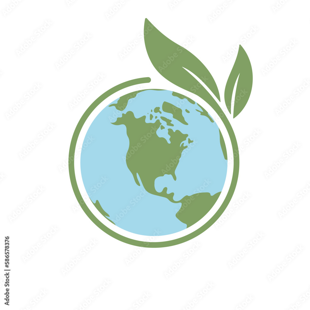Save earth. Global ecology icon. Planet with green plant leaves growing illustration. Save earth. Global ecology icon. Planet with green plant leaves growing illustration.