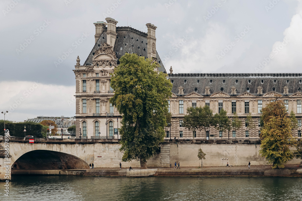 Paris, France - 26.09.2021 : Facade of the Louvre museum in Paris
