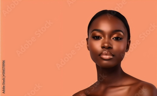 beautiful poc woman with orange background copy space, made with generative ai © Ricky