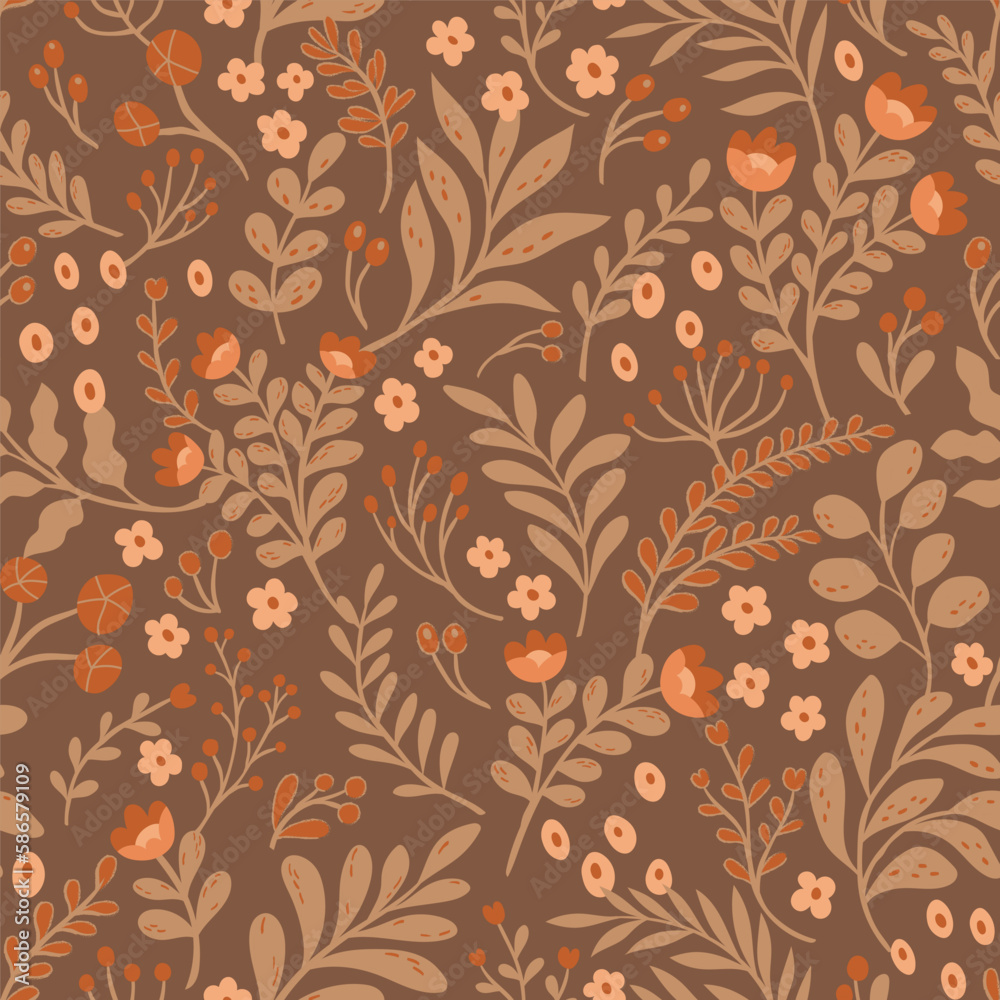 Hand drawn floral pattern. Seamless leaves vector background. Elegant colorful template for fashion print, fabric or wallpaper. Hand drawn floral pattern. Seamless leaves vector background. Elegant colorful template for fashion print, fabric or wallpaper.