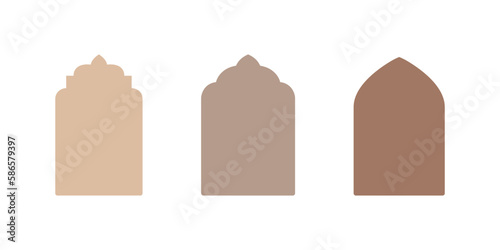 Islamic vector shape of a window or door arch. Arab frame set. Ramadan kareem silhouette icon. Mosque gate. Islamic arabesque pattern. Arabian muslim shape arch