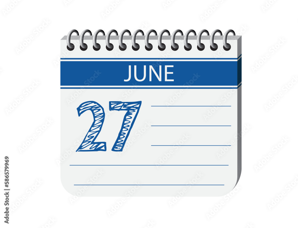 27 june calendar page vector. 3d one day calendar date appointment, deadline, event reminder illustration. Abstract three dimensional daily date calendar.
27 june calendar page vector. 3d one day calendar date appointment, deadline, event reminder illustration. Abstract three dimensional daily date calendar.