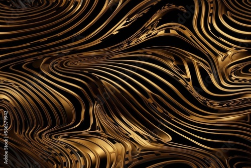 abstract gold and black wavy lines on a background. Generative AI