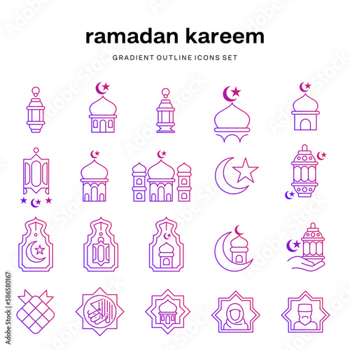 A set of ramadan kareem modern icons outline with gradient