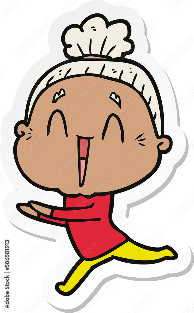 sticker of a cartoon happy old lady sticker of a cartoon happy old lady