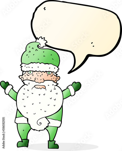 cartoon grumpy santa with speech bubble