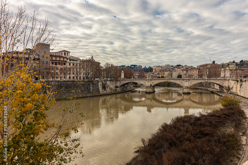 The Tiber in Rome near the Ponte Sant'Angelo. Italy