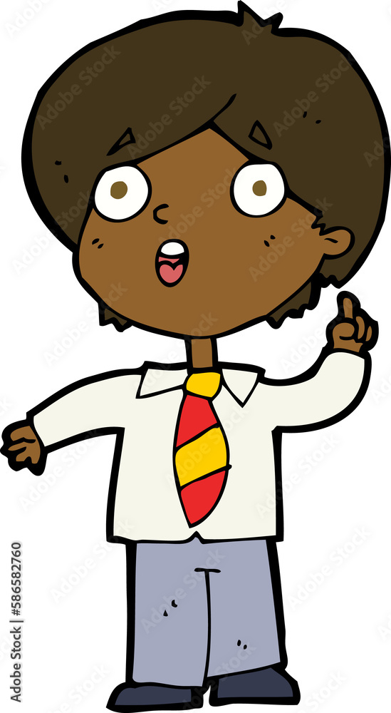 cartoon schoolboy answering question