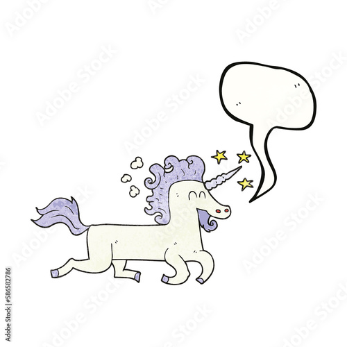 speech bubble textured cartoon unicorn