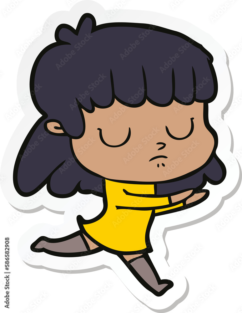 sticker of a cartoon indifferent woman sticker of a cartoon indifferent woman