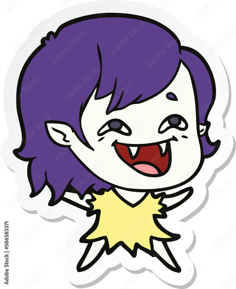 sticker of a cartoon laughing vampire girl sticker of a cartoon laughing vampire girl