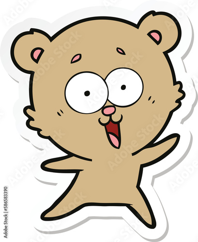 sticker of a laughing teddy  bear cartoon